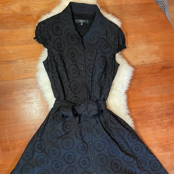 Nine West Black Eyelet Dress with Belt (size 12) - Picture 1 of 7